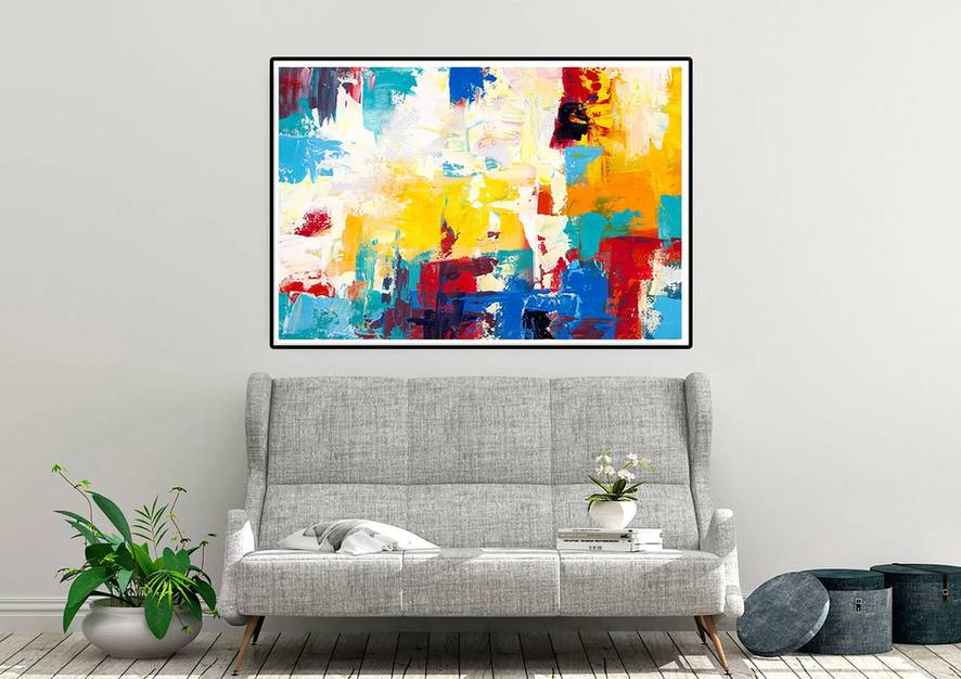 White Contemporary Yellow Abstract Canvas Artwork 6C0RJ wall art